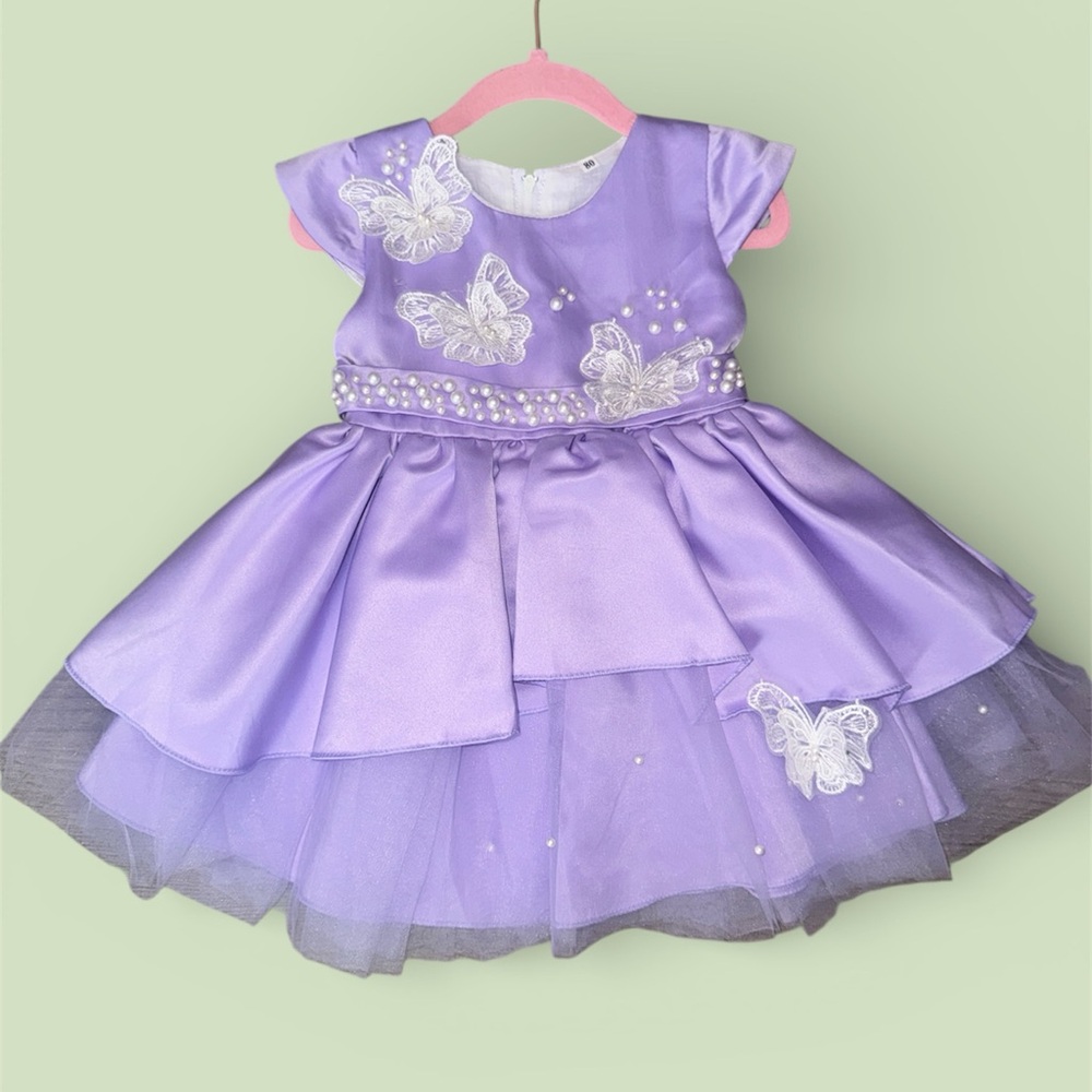 Lavender Butterfly Pageant Dress with Pearls